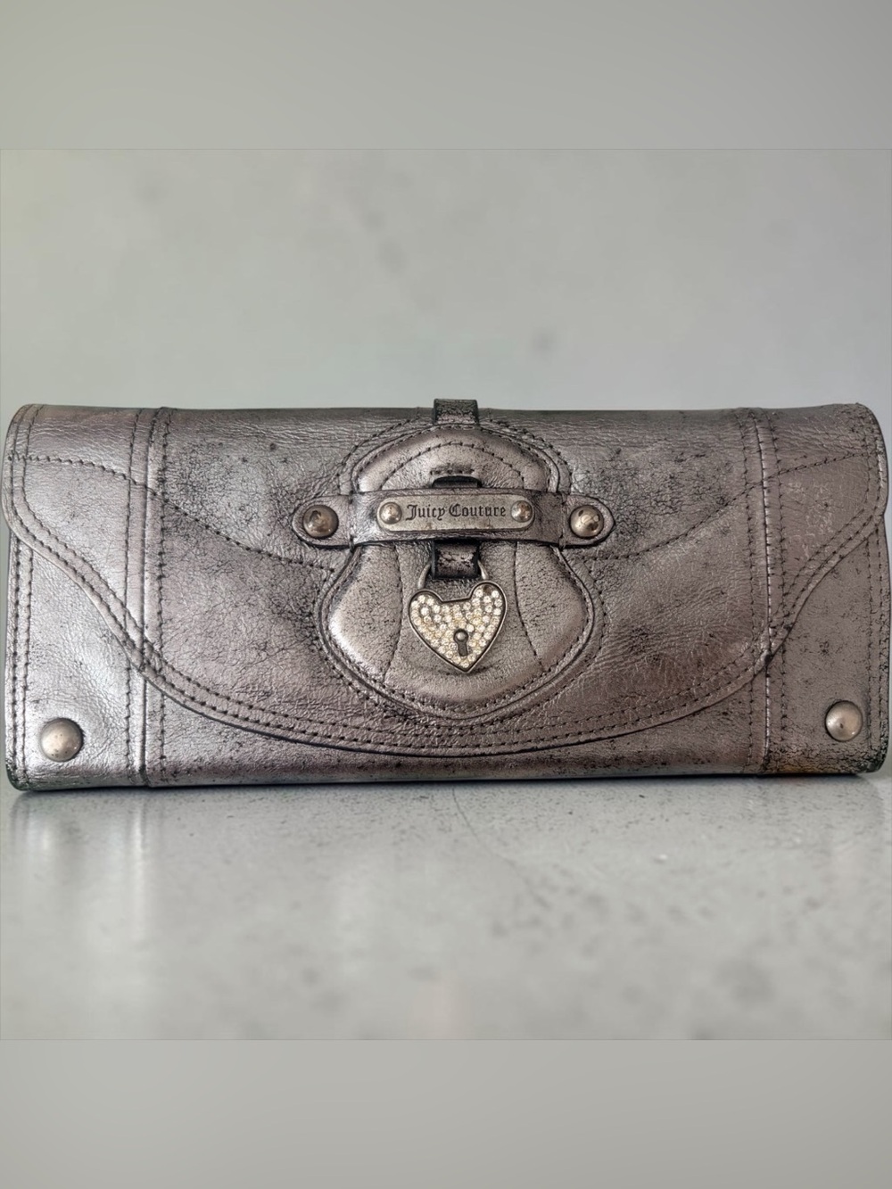 Juicy Couture Pewter Metallic Heart-Accent Continental Wallet